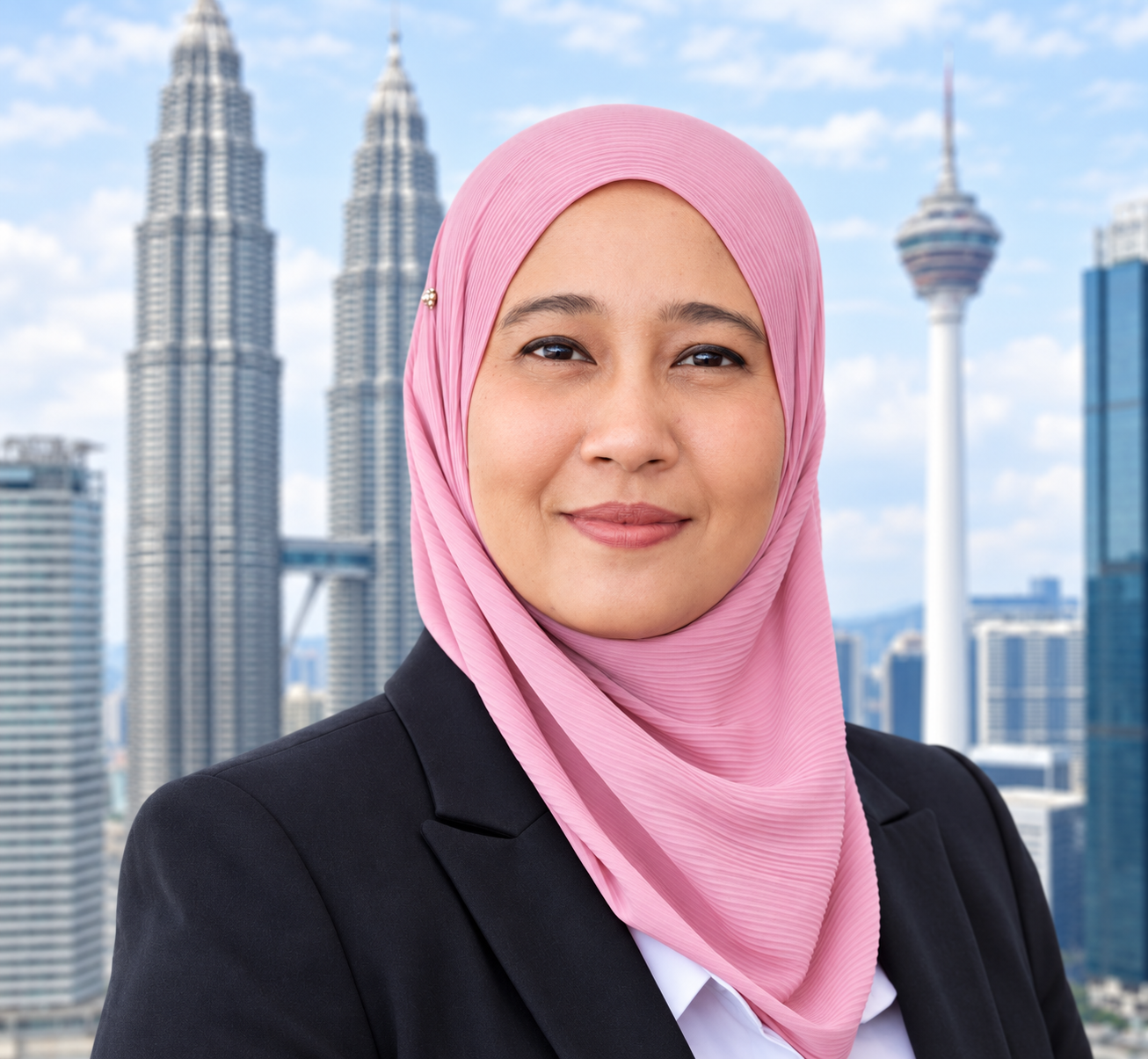 Azlinda Alias, founder of NurEmir, with the Kuala Lumpur skyline behind her